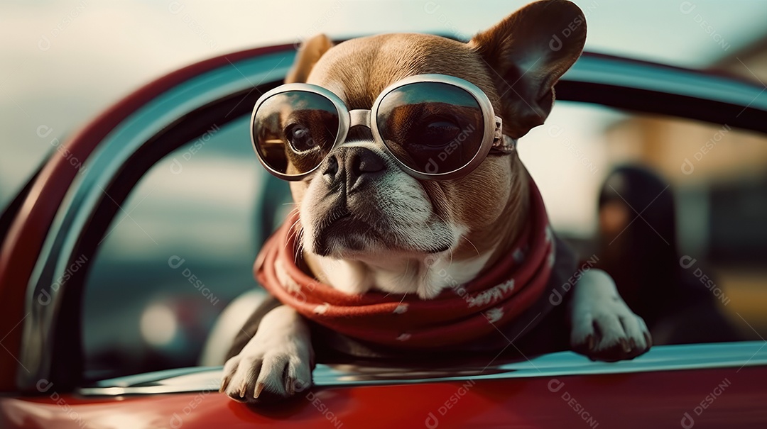 Cachorro feliz passendo de carro