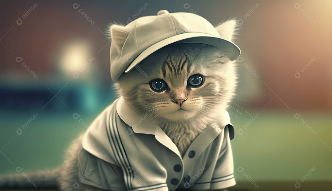 Um gato fofo com roupa e chapéu