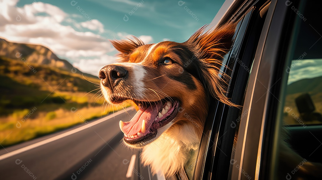 Cachorro feliz passendo de carro