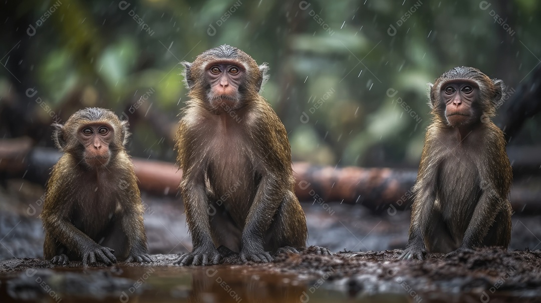 Família de macacos com filhotes