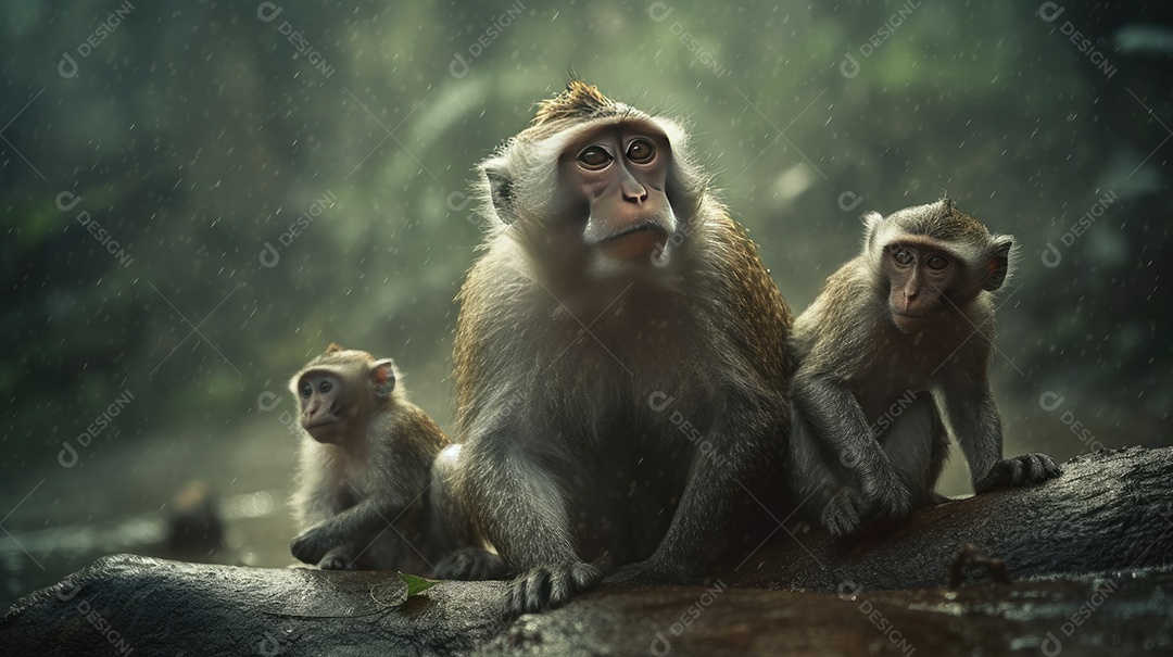 Família de primatas com filhotes