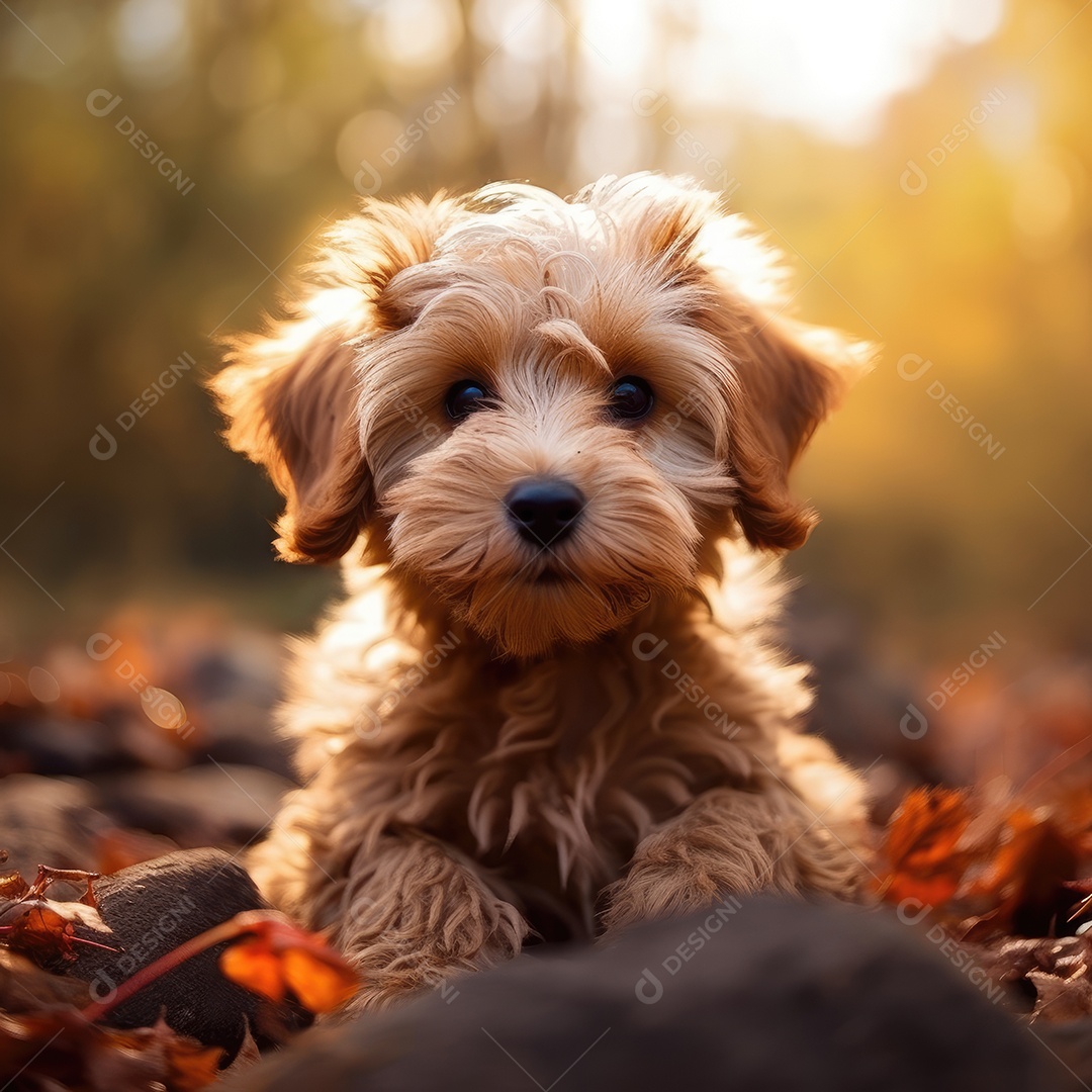 Um lindo cachorro filhote peludo na natureza