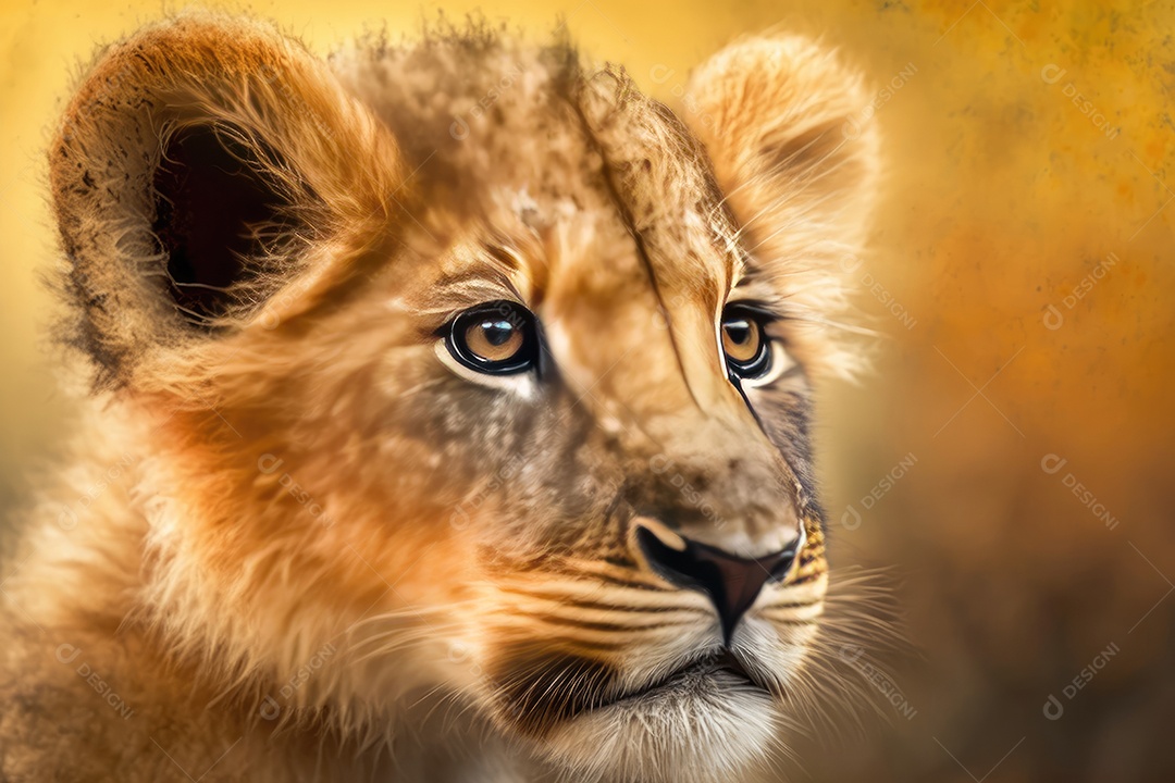 Um lindo filhote de leão no meio da savana