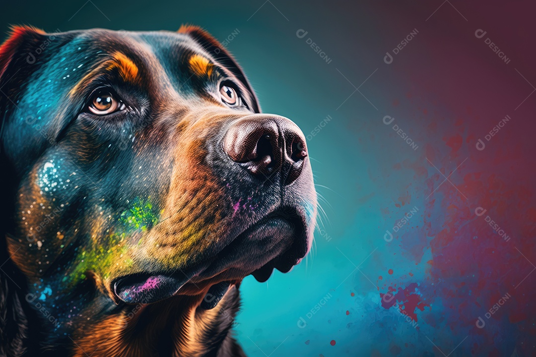 Cachorro fofo peludo com algumas tintas no corpo