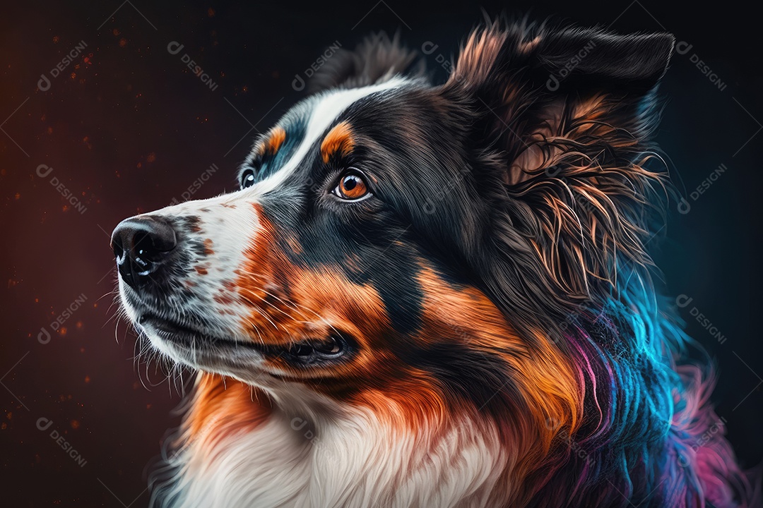 Cachorro fofo peludo com algumas tintas no corpo