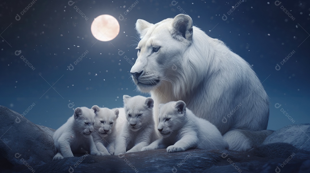 Uma linda família de felinos leoa e filhotes