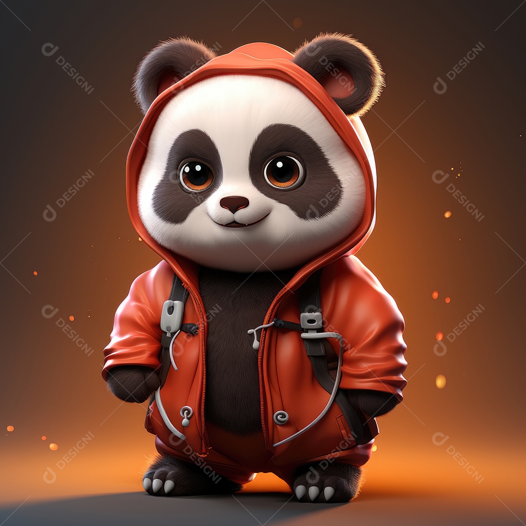 A imagem de uma panda gigante ou urso panda com capuz