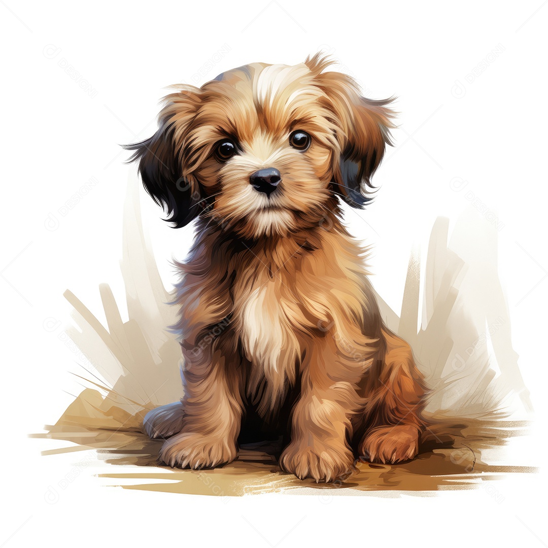 Cachorro fofo peludo shihtzu sobre fundo branco