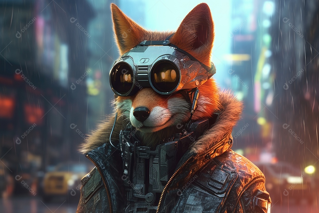 Uma raposa com armadura futurista