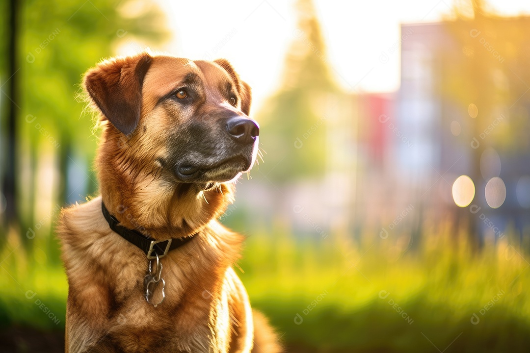 Cachorro lindo feroz olhando para lado