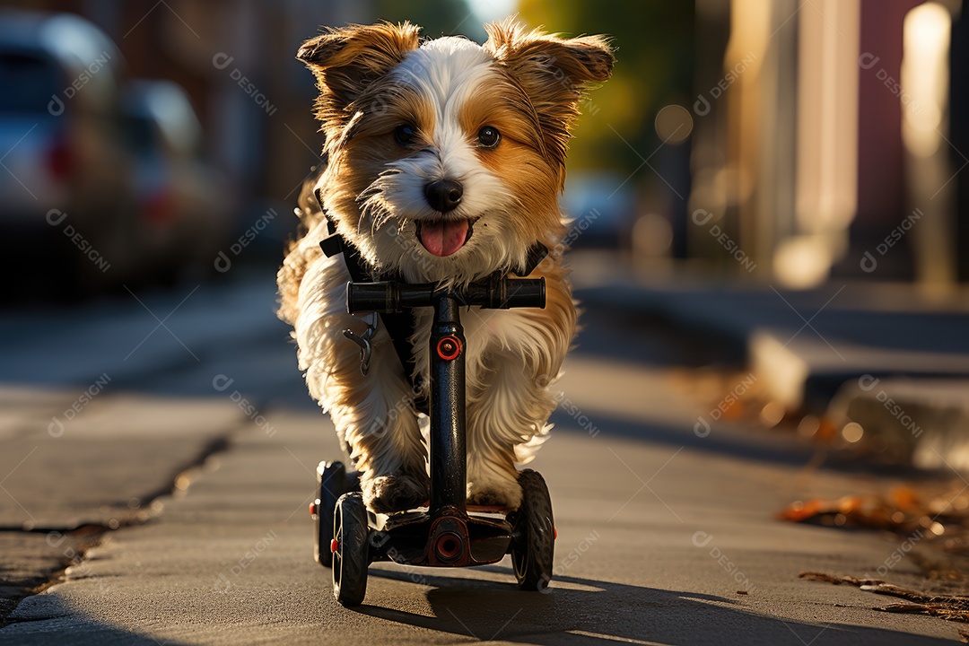 Cachorro fofo passeando nas ruas de bicicleta
