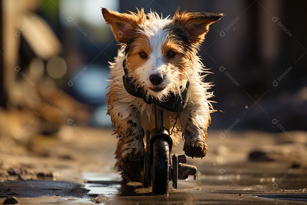 Cachorro fofo passeando em um patinete