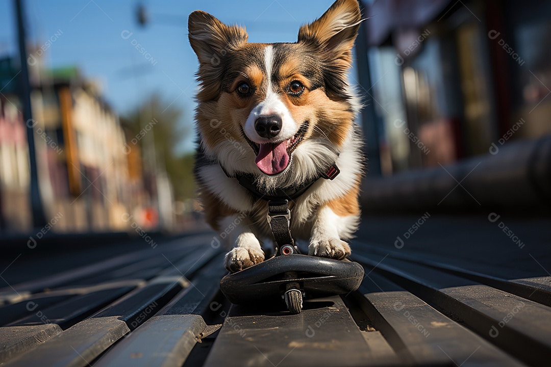 Cachorro fofo passeando em um skate