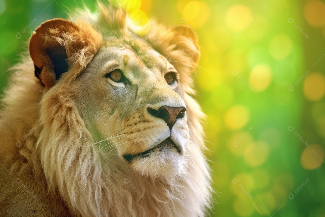 Um leão na savana em dia de sol