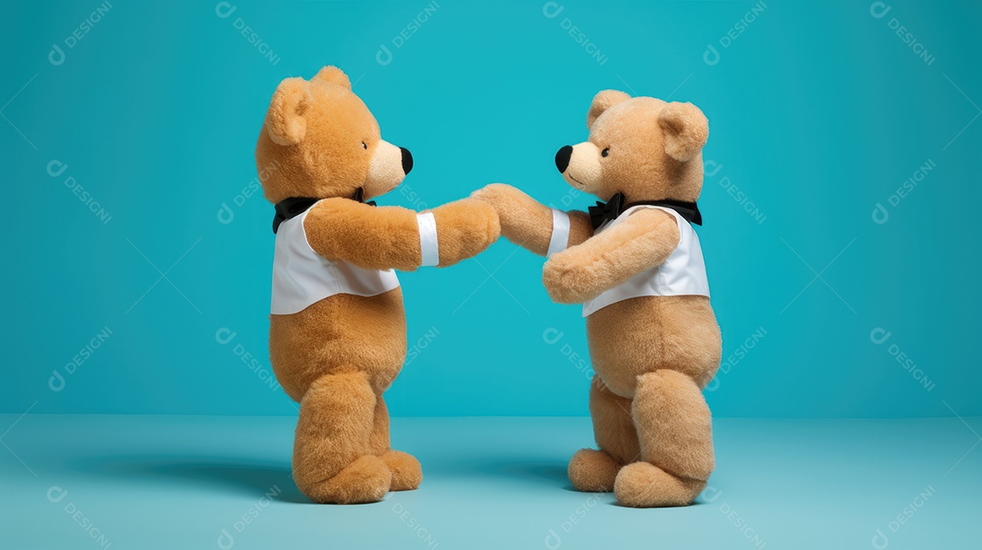 Ursinhos de pelúcia sobre fundo azul