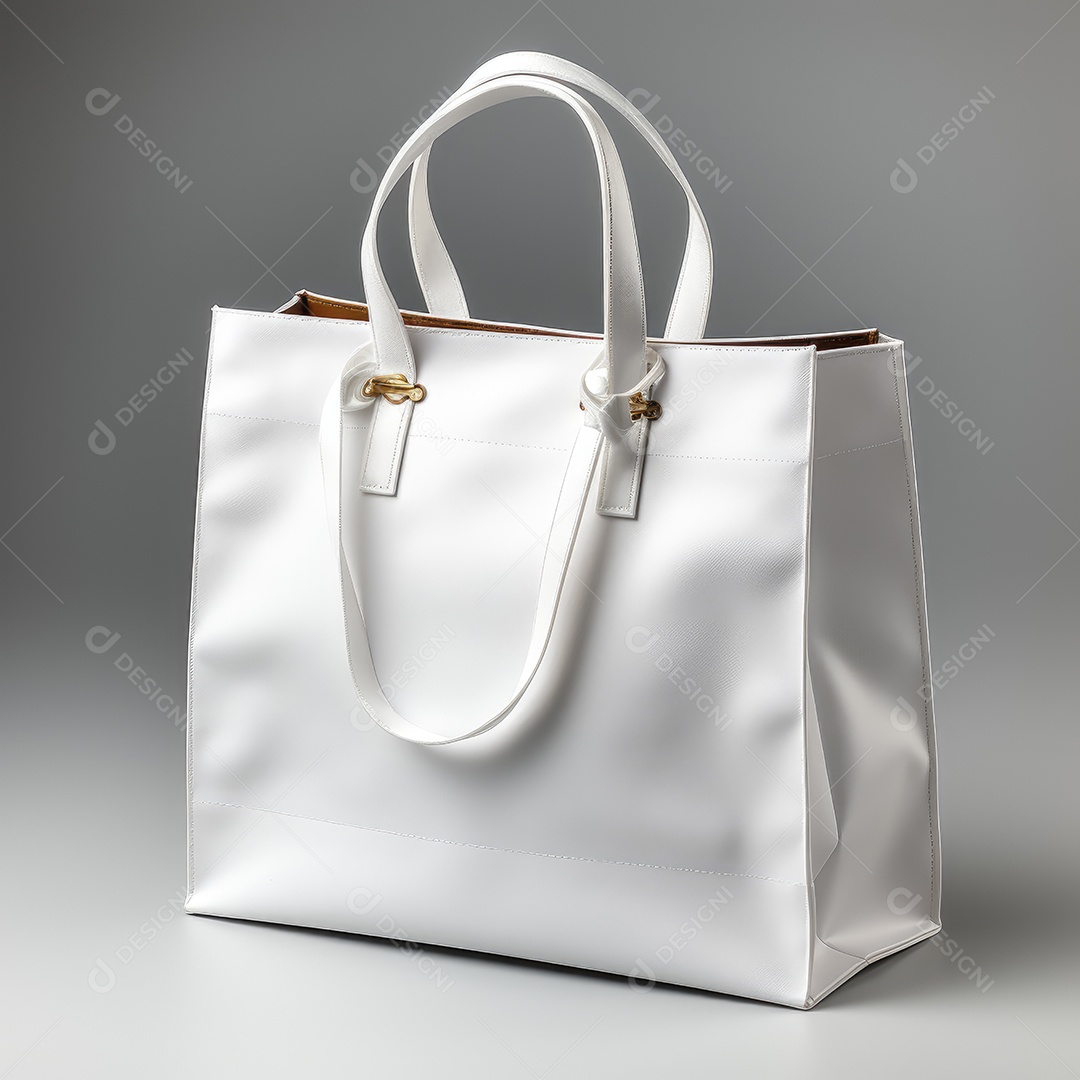 Bolsa de couro branca sobre fundo cinza