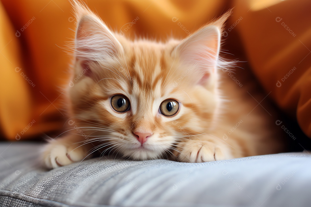 Adorável gato fofo relaxando no sofá na sala de estar decorada com enfeites de Natal