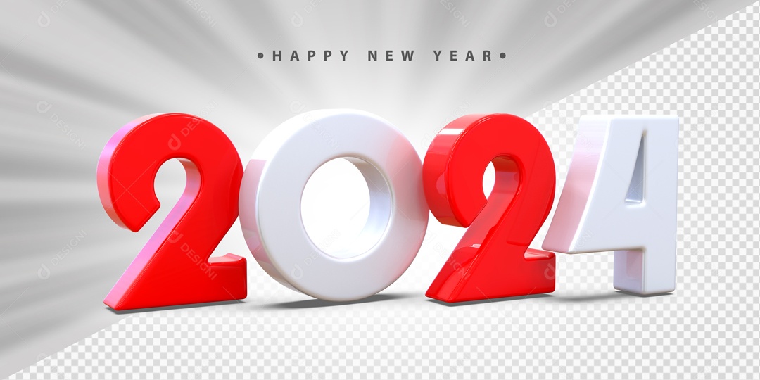 Número 3D 2024 Branco e Vermelho Para Composição PSD