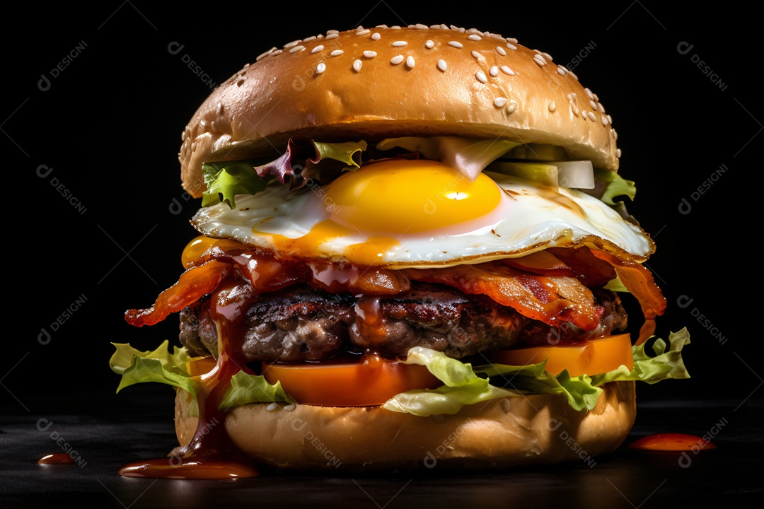 Hamburguer saboroso em fundo preto