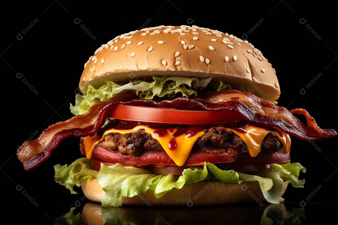 Hamburguer saboroso em fundo preto