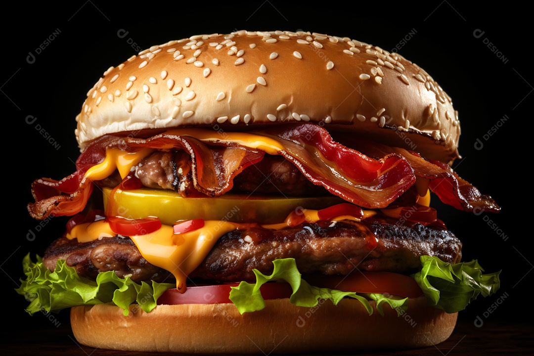 Hamburguer saboroso em fundo preto