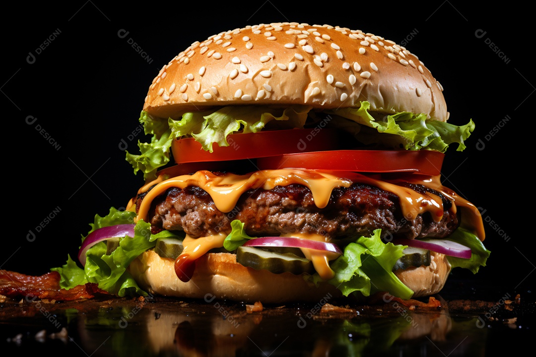 Hamburguer saboroso em fundo preto