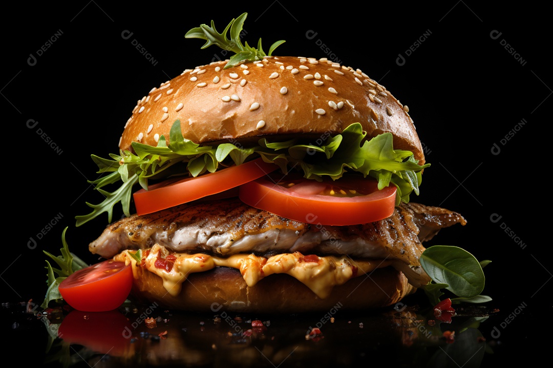 Hamburguer saboroso em fundo preto