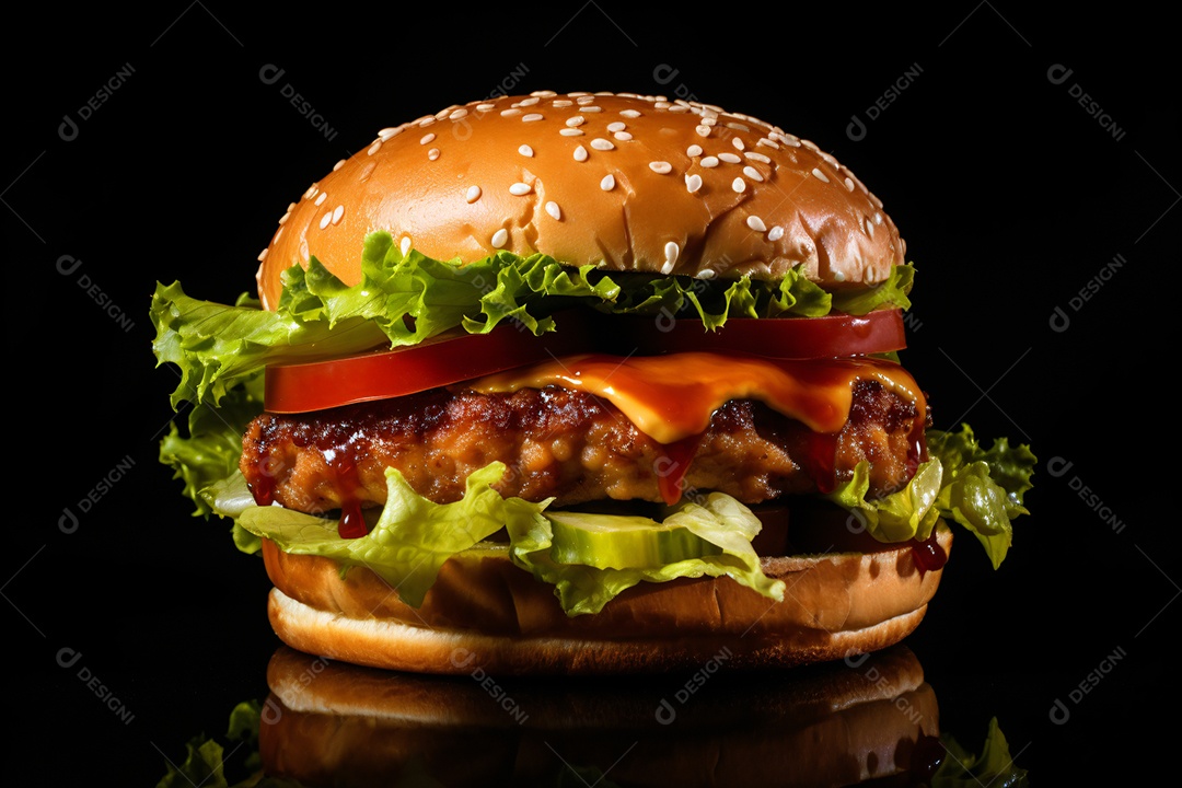Hamburguer saboroso em fundo preto