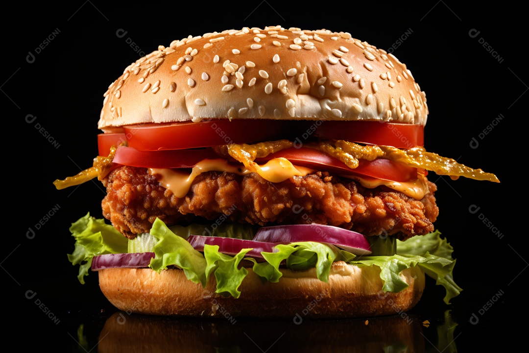 Hamburguer saboroso em fundo preto