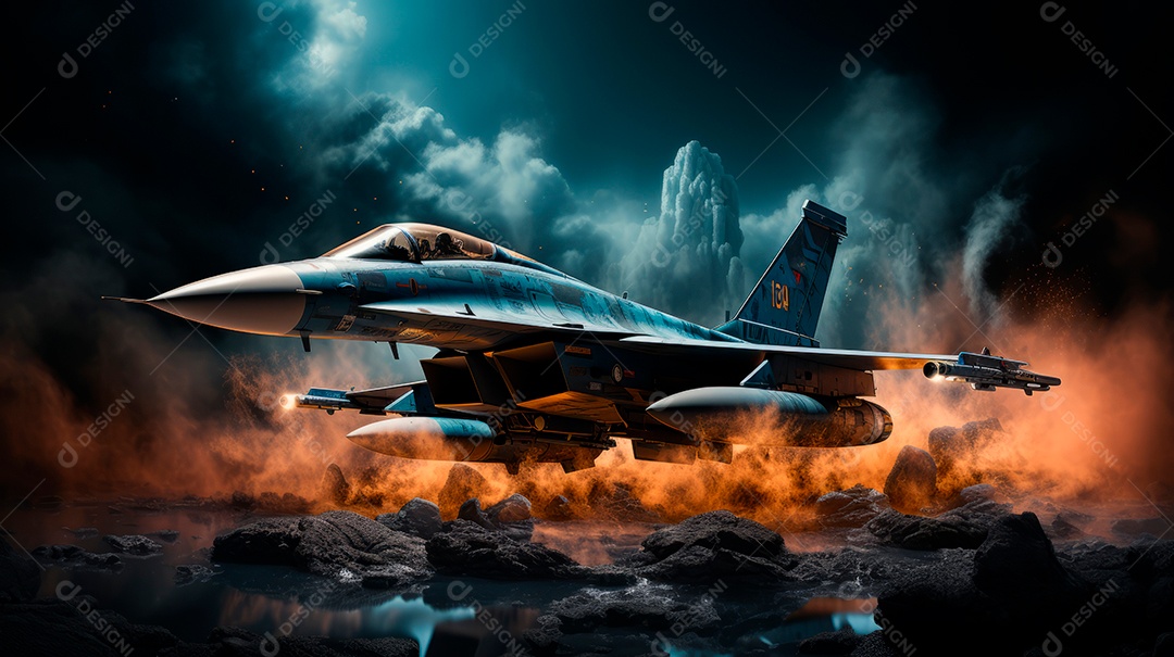 Avião de combate sobre um voo.