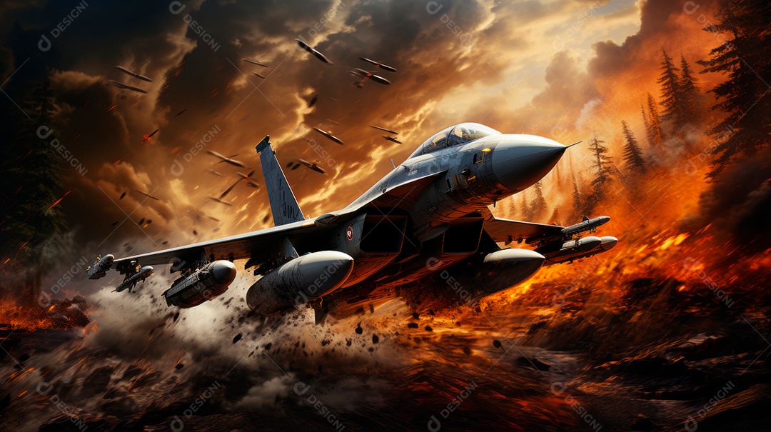 Avião de combate sobre um voo.