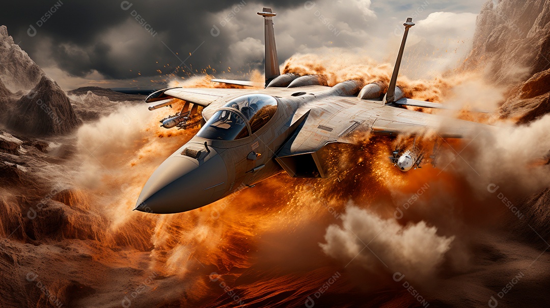 Avião de combate sobre um voo.