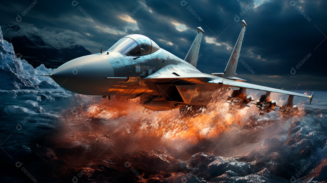 Avião de combate sobre um voo.