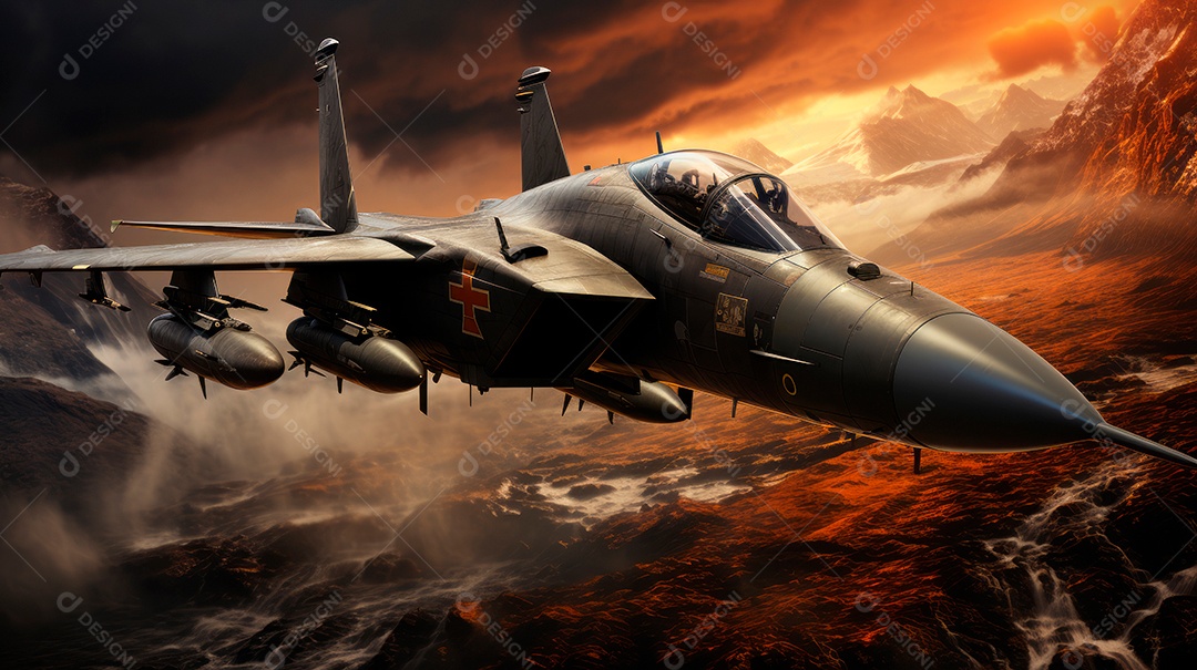 Avião de combate sobre um voo.
