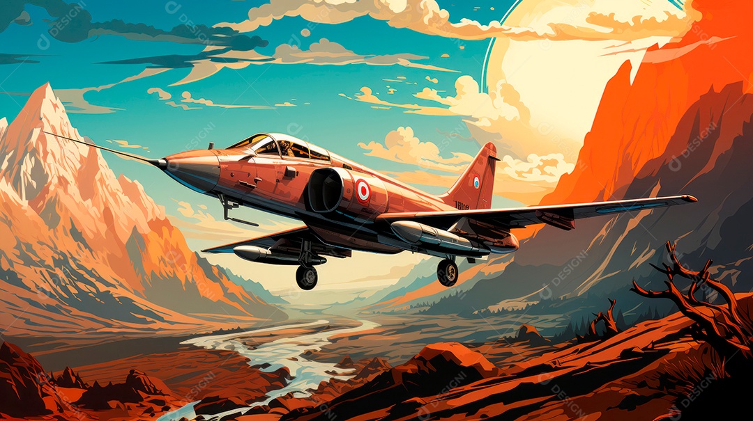 Avião de combate sobre um voo.