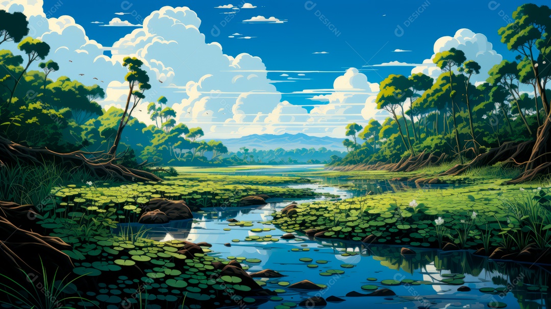 Pessoas andando sobre floresta.