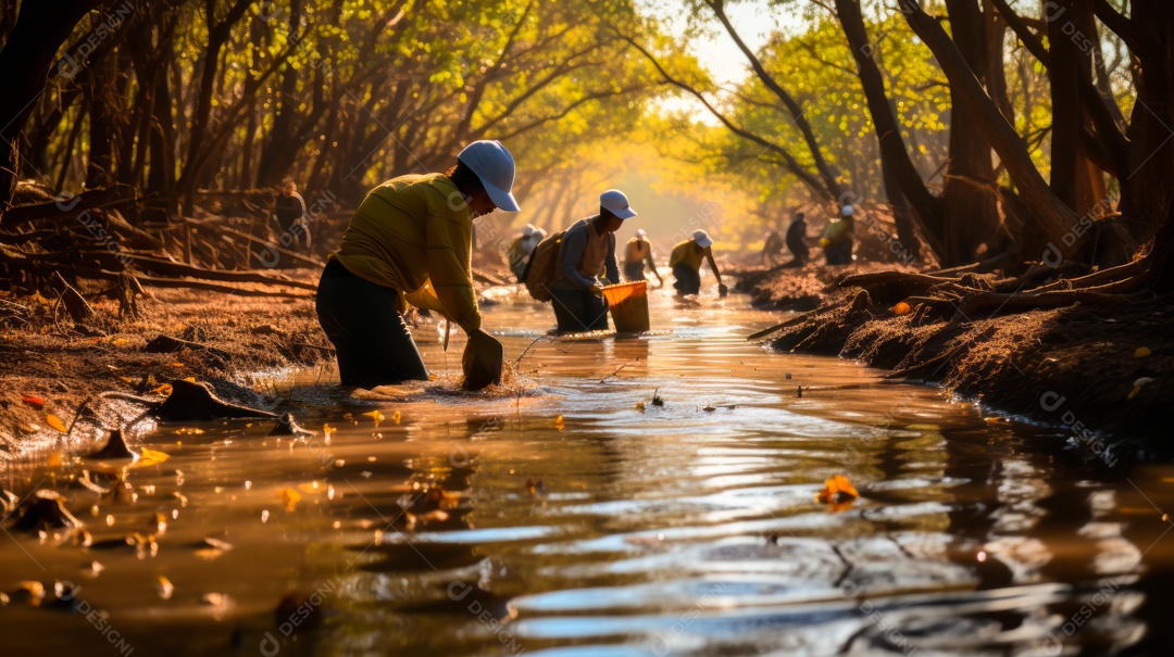 Pessoas andando sobre floresta.