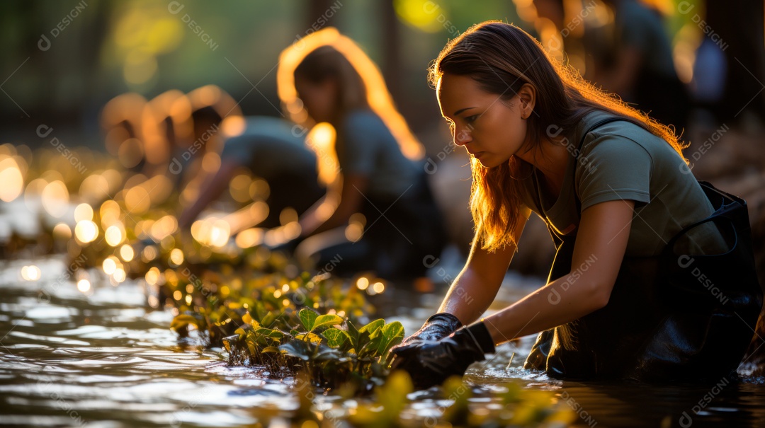 Pessoas andando sobre floresta.