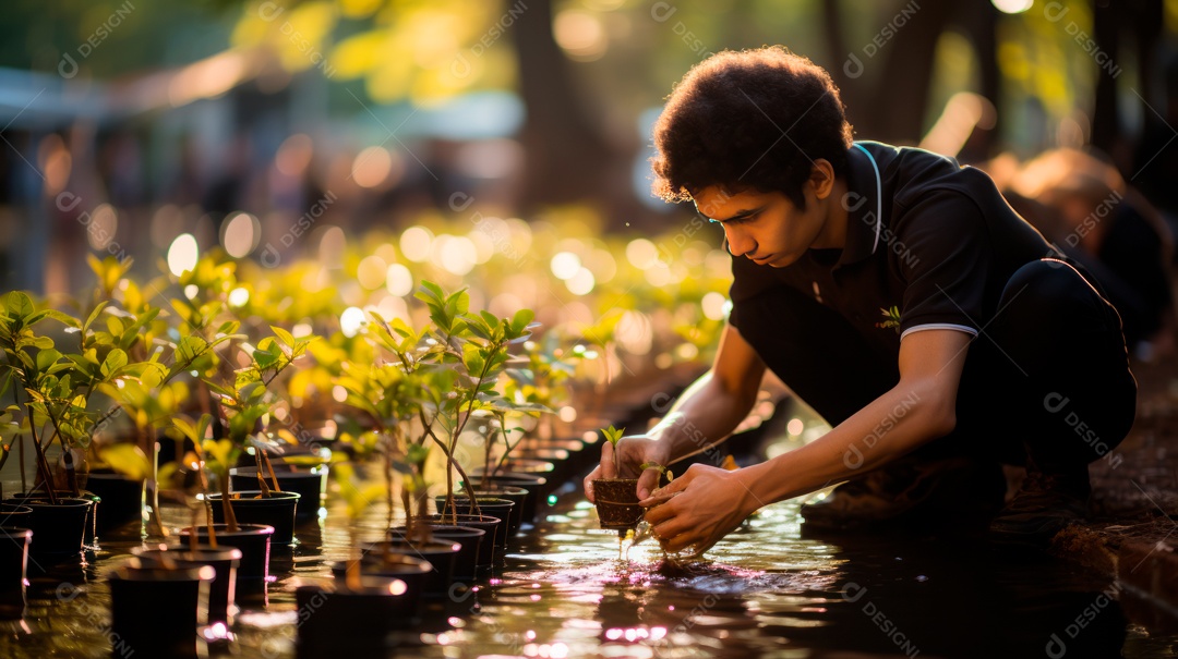 Pessoas andando sobre floresta.