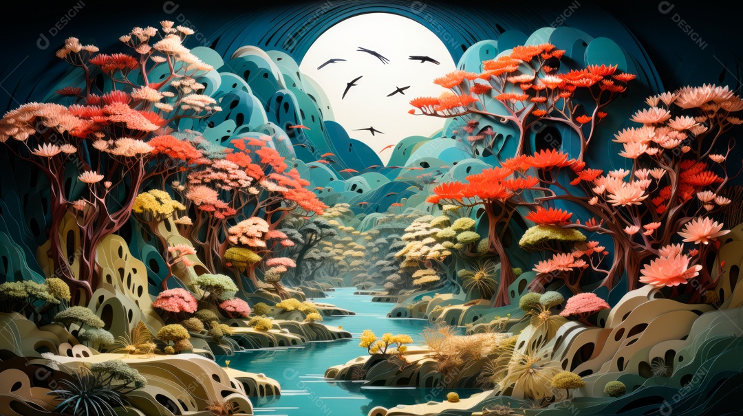 Linda paisagem de floresta ao lado de um lago.