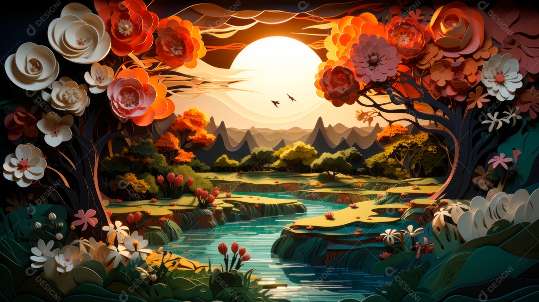 Linda paisagem de floresta ao lado de um lago.