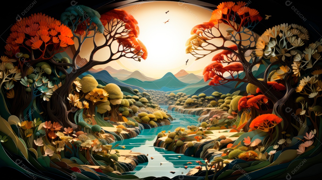 Linda paisagem de floresta ao lado de um lago.