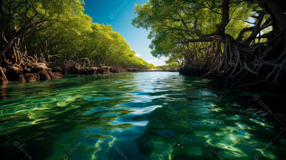 Linda paisagem de floresta ao lado de um lago.