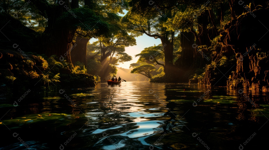 Linda paisagem de floresta ao lado de um lago.