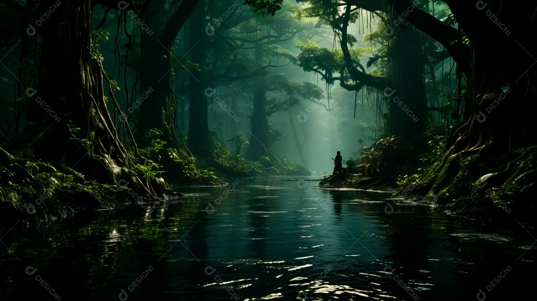 Linda paisagem de floresta ao lado de um lago.