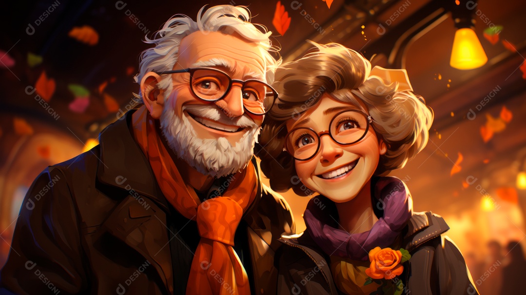 Casal de idosos celebrando festa.