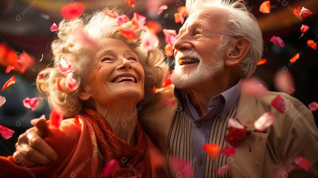 Casal de idosos celebrando festa.