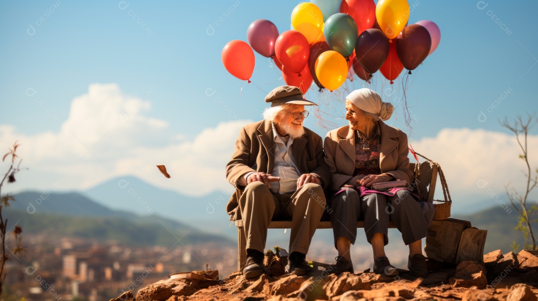 Casal de idosos celebrando festa.