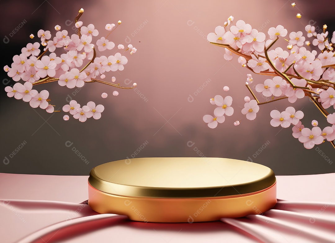 Pódio rosa com fundo de flores