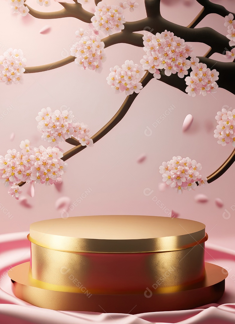 Pódio rosa com fundo de flores